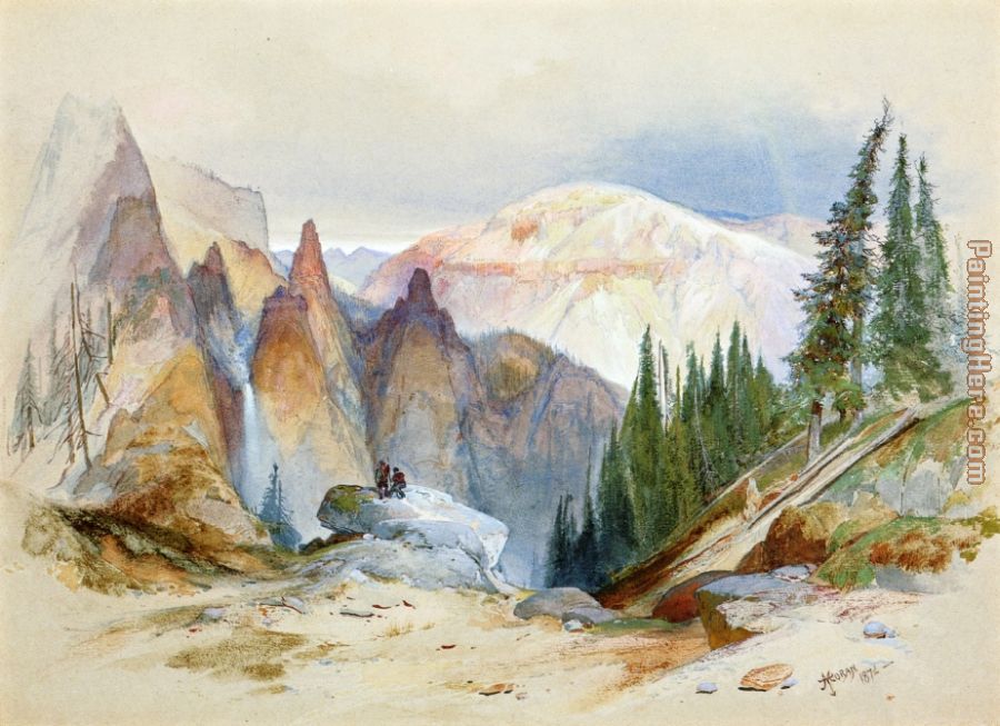 Tower Falls and Sulphur Mountain,Yellowstone painting - Thomas Moran Tower Falls and Sulphur Mountain,Yellowstone art painting